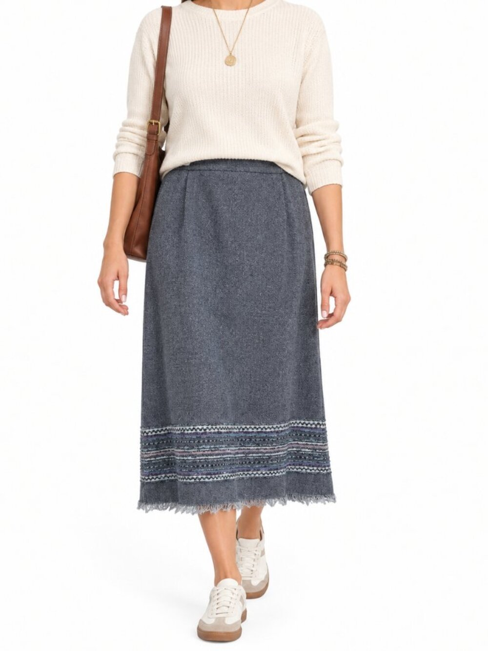 Sag Harbor Vintage Blue Gray Wool Blend Aztec Fringe Western Skirt [size 16W]